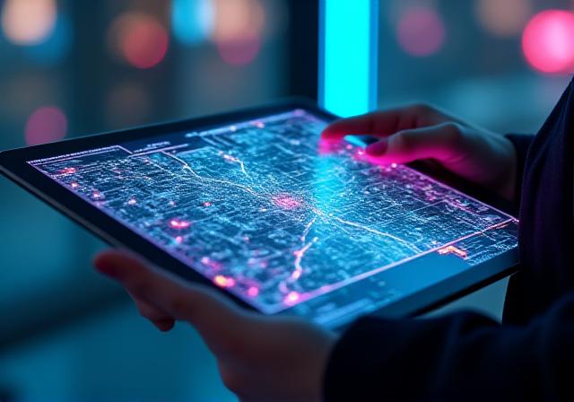 Interface de navigation GPS futuriste sur tablette
